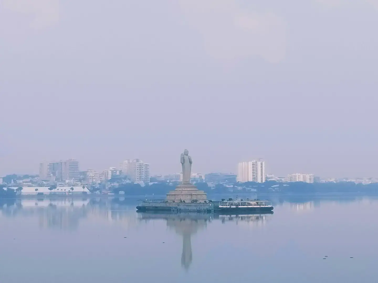 Hussain Sagar lake in the middle of Hyderabad